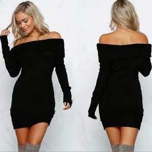 Black Off the Shoulder Sweater Dress